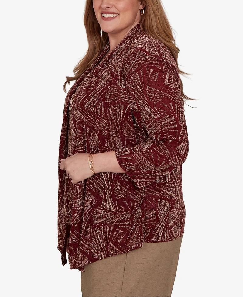 Alfred Dunner Plus Union Square Shimmer Abstract Two One Top with Necklace