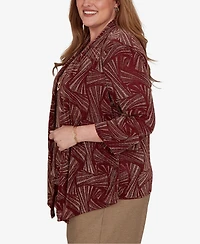 Alfred Dunner Plus Union Square Shimmer Abstract Two One Top with Necklace