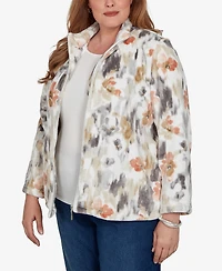 Alfred Dunner Plus Classic Watercolor Floral Cozy Zip Jacket