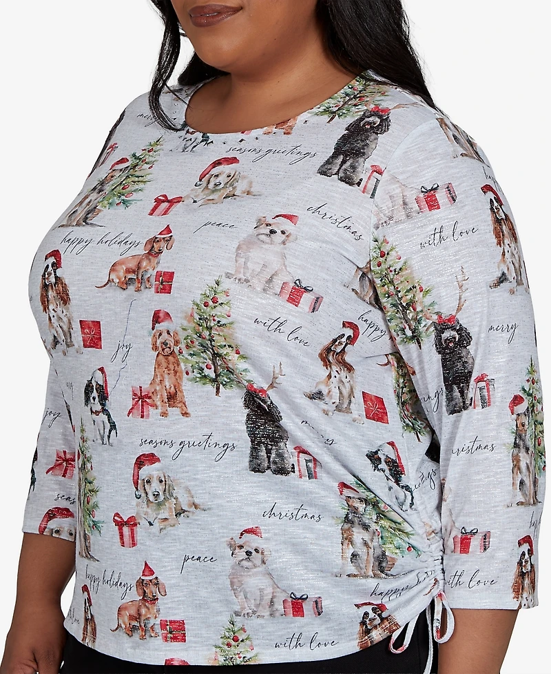 Alfred Dunner Plus Classic Gift Giving Dogs Knit Top