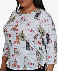 Alfred Dunner Plus Classic Gift Giving Dogs Knit Top