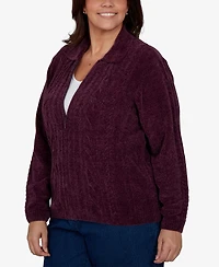 Alfred Dunner Plus Classic Cable Chenille-Zip Cardigan Sweater