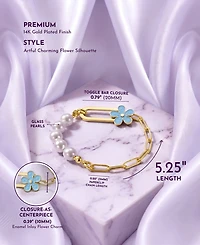 GiGiGirl 14K Gold Plated Bracelet with Pearls and Enamel Flower Clasp