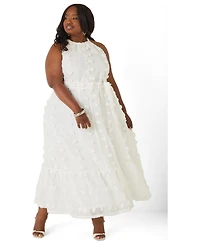 Ashley Stewart Women's Plus Pompom Gauze Maxi Dress