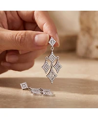 Sterling Silver White Gold Plated Cubic Zirconia Chandelier Dangling Earrings