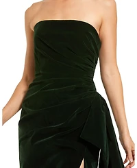 Mac Duggal Women's Strapless High Slit Draped Velvet Gown