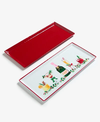 Tinsel And Frost Melamine Cocktail-Print Tray, Set of 2
