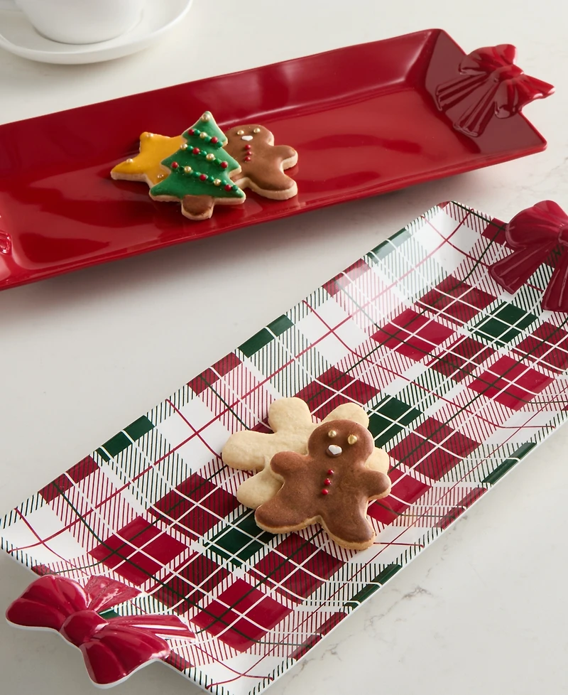 Tinsel And Frost Melamine Tartan Plaid Bow Tray, Set of 2