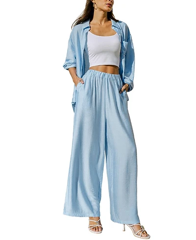 Cupshe Women's Wide-Leg Long-Sleeve Collared 2-Piece Pant Set