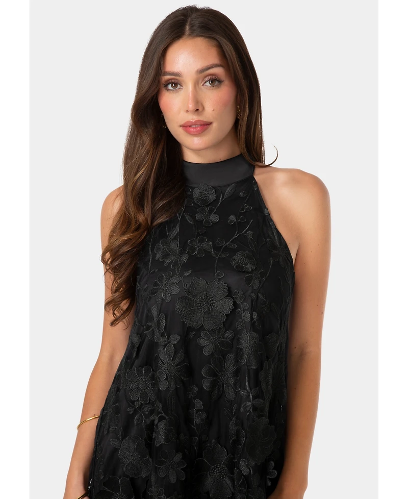 Bebe Women's 3D Floral Halter Mini Dress