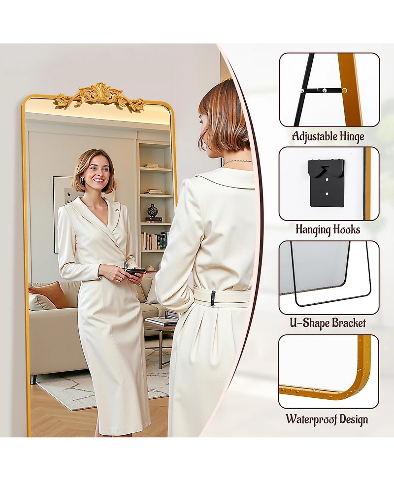 Antok Retro Full Length Mirror, 58"x18" Carved Floor Mirror for Bedroom, Hanging Mounted for Living Room Cloakroom