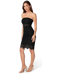 Bebe Women's Lace Illusion Strapless Midi Dress