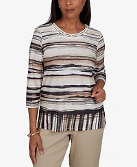 Alfred Dunner Petite Travel Advisory Scratched Stripes Knit Top