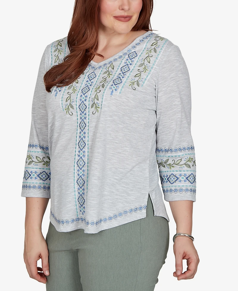 Alfred Dunner Petite Provence Center Diamond Embroidered Top
