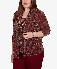 Alfred Dunner Petite Union Square Shimmer Abstract Two One Top with Necklace