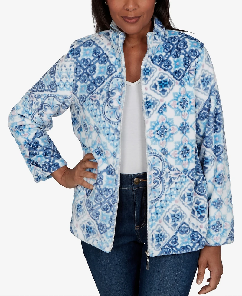 Alfred Dunner Petite Classic Soft Medallion Zip Front Jacket