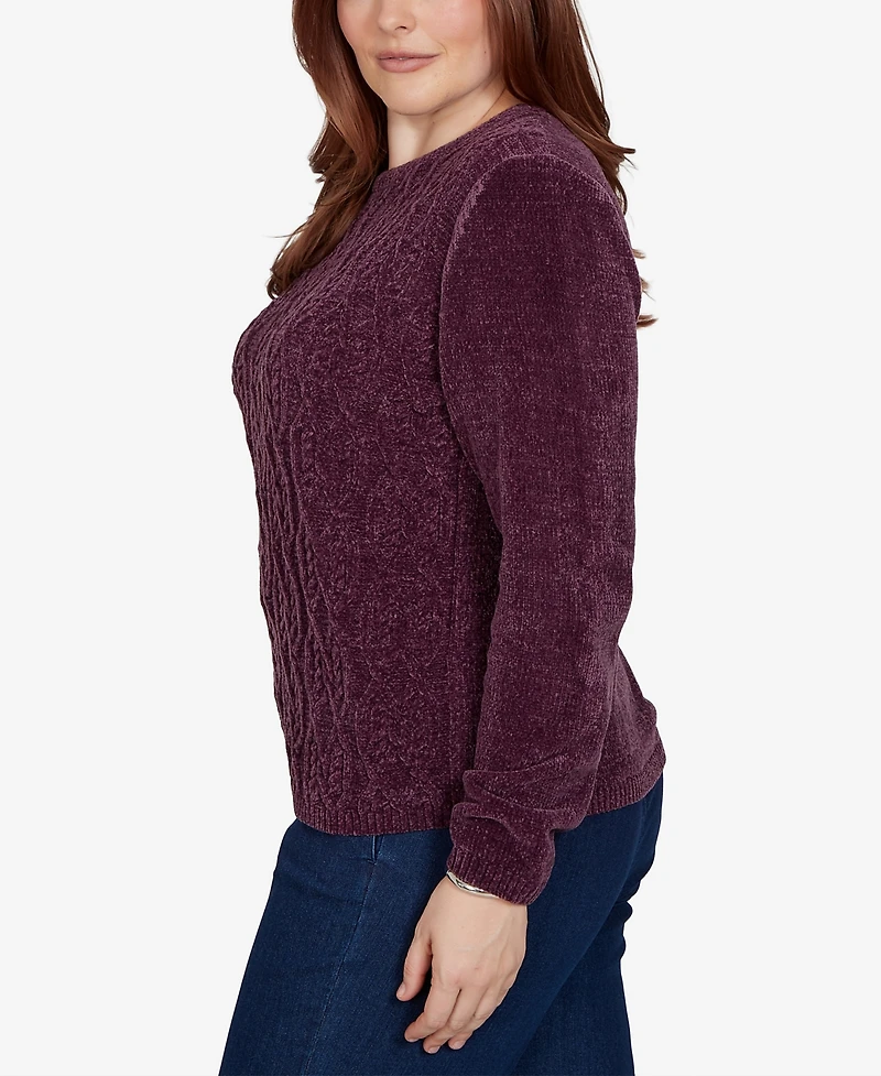 Alfred Dunner Petite Classic Cable Pullover Chenille Sweater