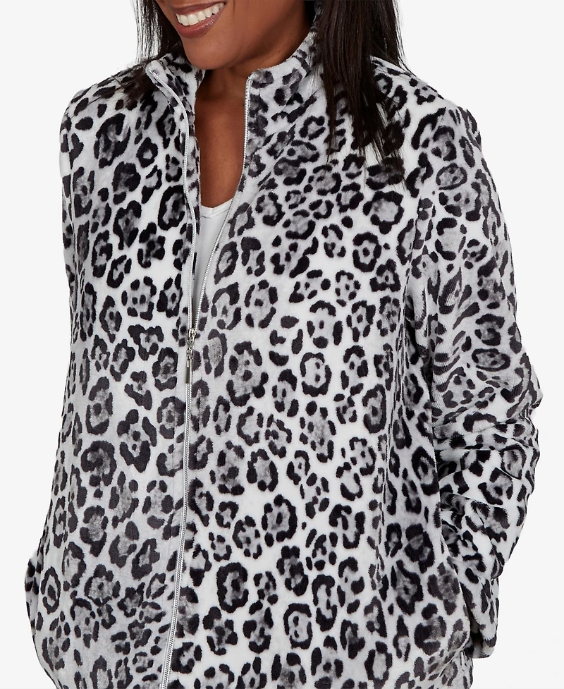 Alfred Dunner Petite Classic Cozy Animal Print Knit Jacket
