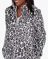 Alfred Dunner Petite Classic Cozy Animal Print Knit Jacket