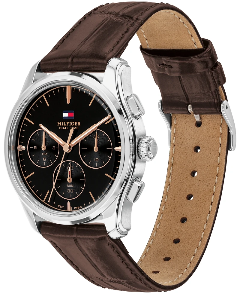 Tommy Hilfiger Men's Multi-Function Dark Brown Leather Strap Watch 38mm