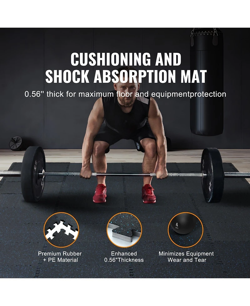 Sevorley Interlocking Gym Floor Tiles, 6-Piece Rubber-Top Puzzle Mats, 24 Sq Ft