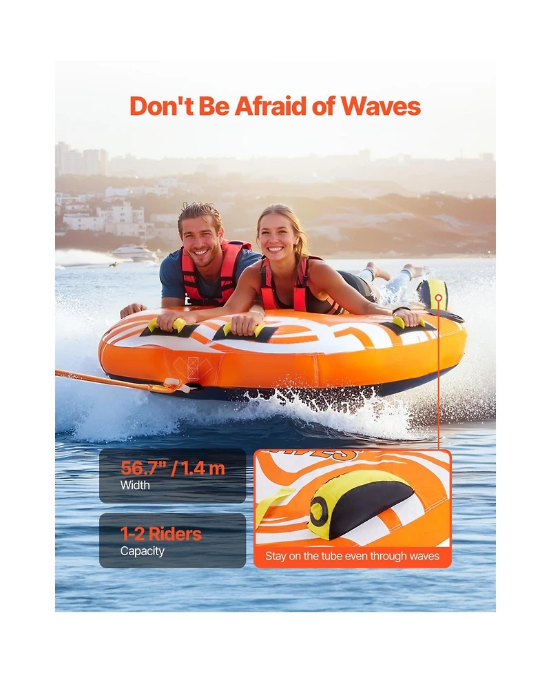 Sevorley Inflatable Towable Tube for Boating, 1-2 Riders Water Sports Tube with Fins, 340 lbs Capacity