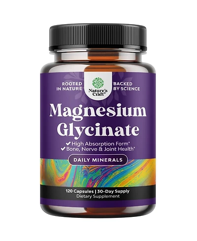 Nature's Craft High Absorption Magnesium Glycinate 500 Milligram Capsules, Supports Sleep, Mood and Muscle Relaxation, , Non-gmo, 120 Count