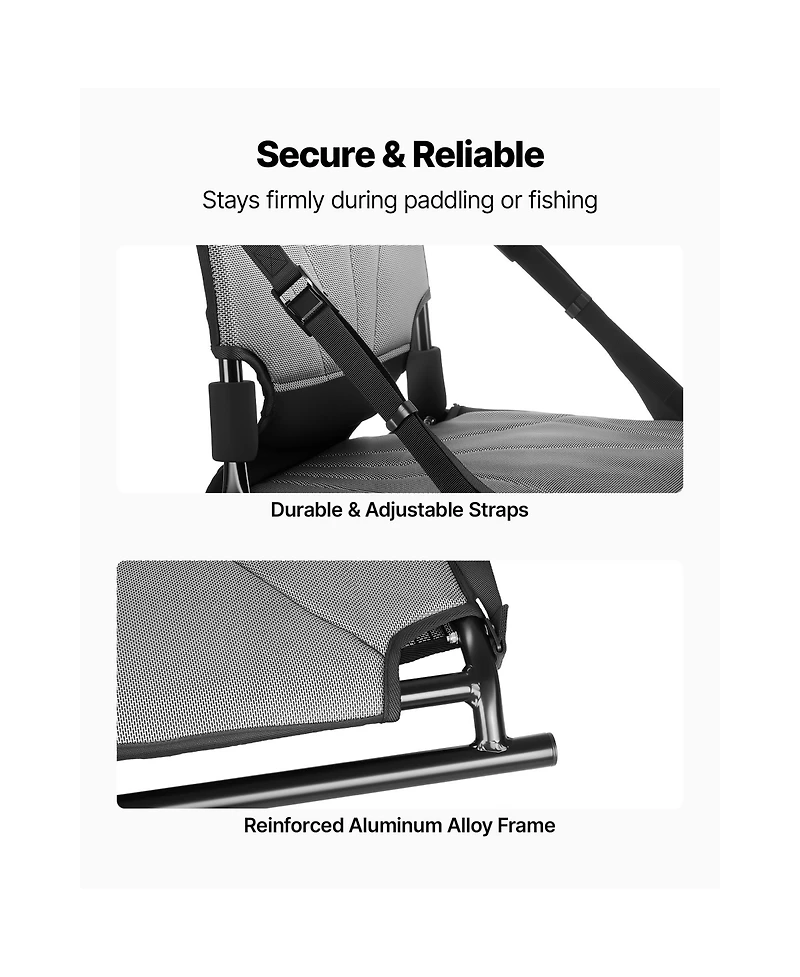 Sevorley Foldable Kayak Seat with Adjustable Back Support, 1.3" Raised Cushion and Aluminum Alloy Frame