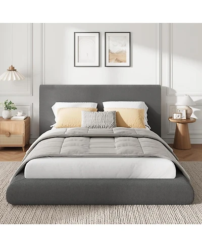 homfan Queen Size Upholstered Cloud Platform Bed Frame with Plush Headboard, No Box Spring Needed