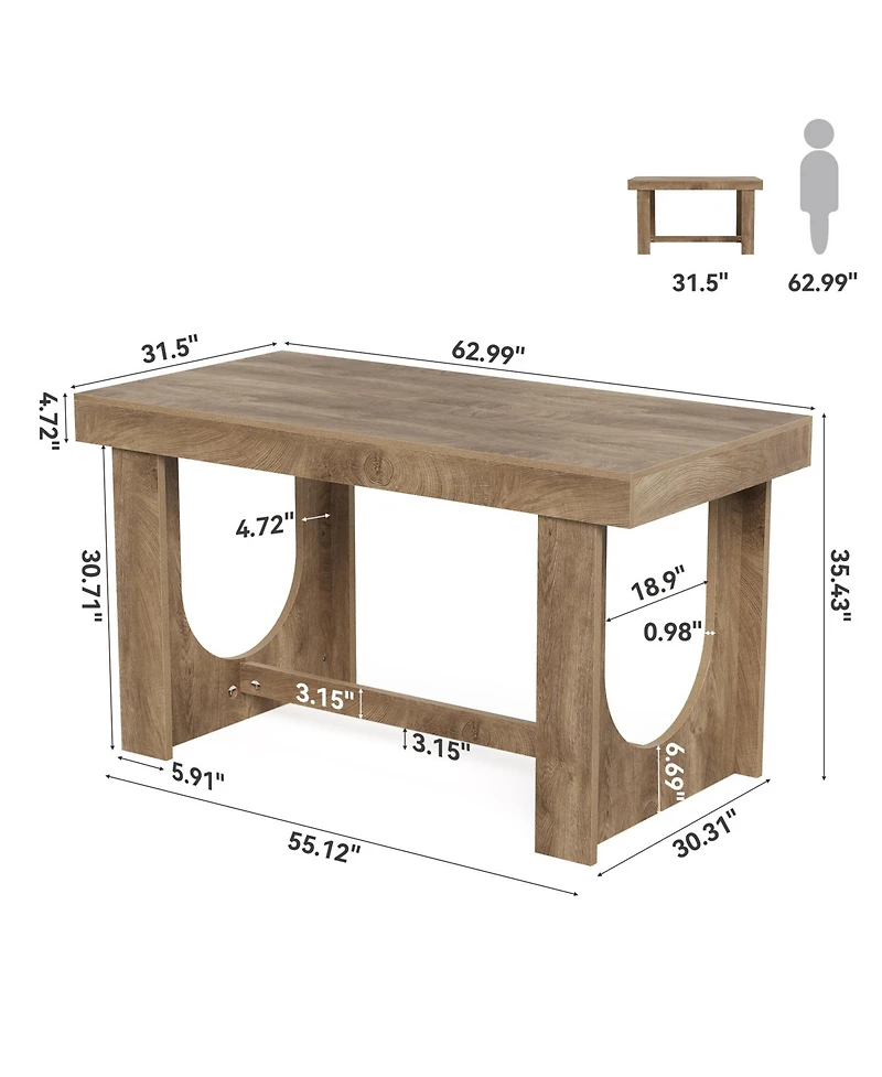Tribesigns Bar Table, 63-Inch Farmhouse Counter Height Pub Table with Footrest, Kitchen Island, Rectangular Wood-Look High Top Table