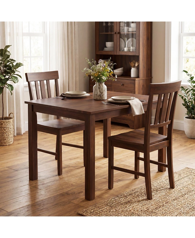 Gymax Dining Chairs Set of 2 Rubber Wood Chairs With High Slat Backrests for Dining Room