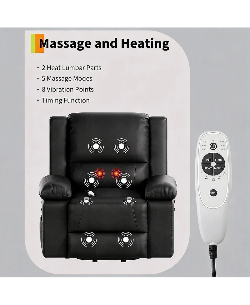 homfan Power Lift Recliner Chair, Heat and Massage, Pu Leather Electric Lift for Elderly And Mobility Impaired,Reclining Sofa