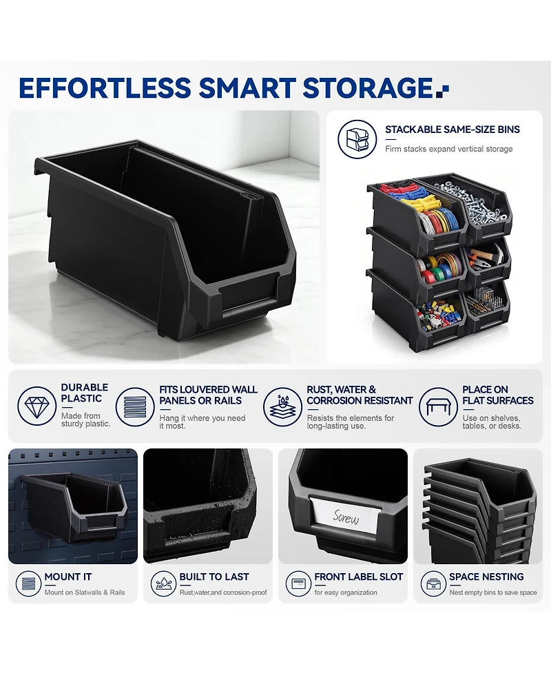 Sorbus Extra Small Open Front Stackable Garage Storage Bin - Heavy Duty Plastic Organizer Tote for Tools, Hardware and Shelving