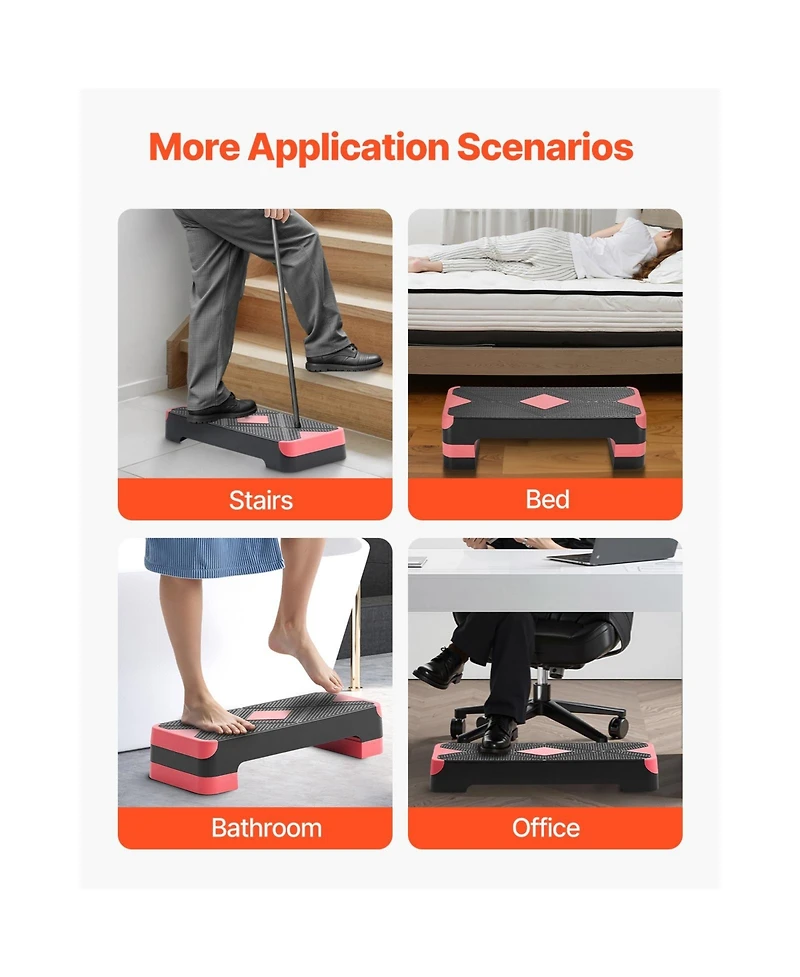 Sevorley Aerobic Exercise Step Platform, 28-Inch Adjustable Fitness Stepper with 4 Risers