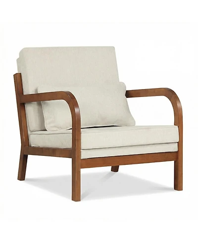 Gymax Accent Chair Faux Leather Upholstered Armchair With Lumbar Pillow Removable Back