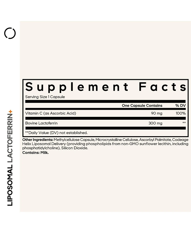 Codeage Liposomal Lactoferrin Plus, Bovine Lactoferrin, Vitamin C Acorbic Acid, Non-gmo, 60 Capsules
