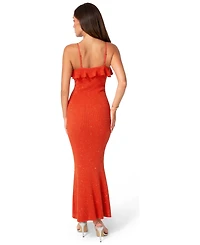 Bebe Women's Sequin Crochet Ruffle Neck Gown