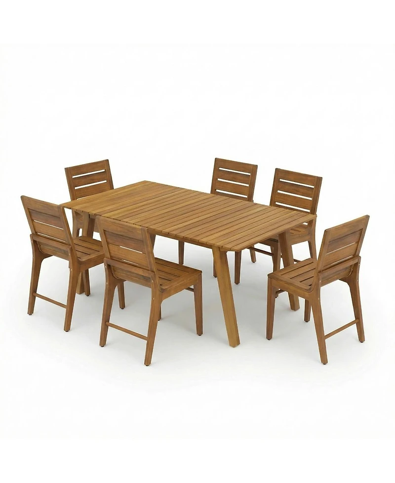 Asagikoiai 7-Piece Wooden Outdoor Dining Set with Slatted Table and Dining Chairs