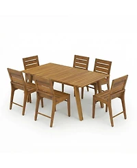 Asagikoiai 7-Piece Wooden Outdoor Dining Set with Slatted Table and Dining Chairs