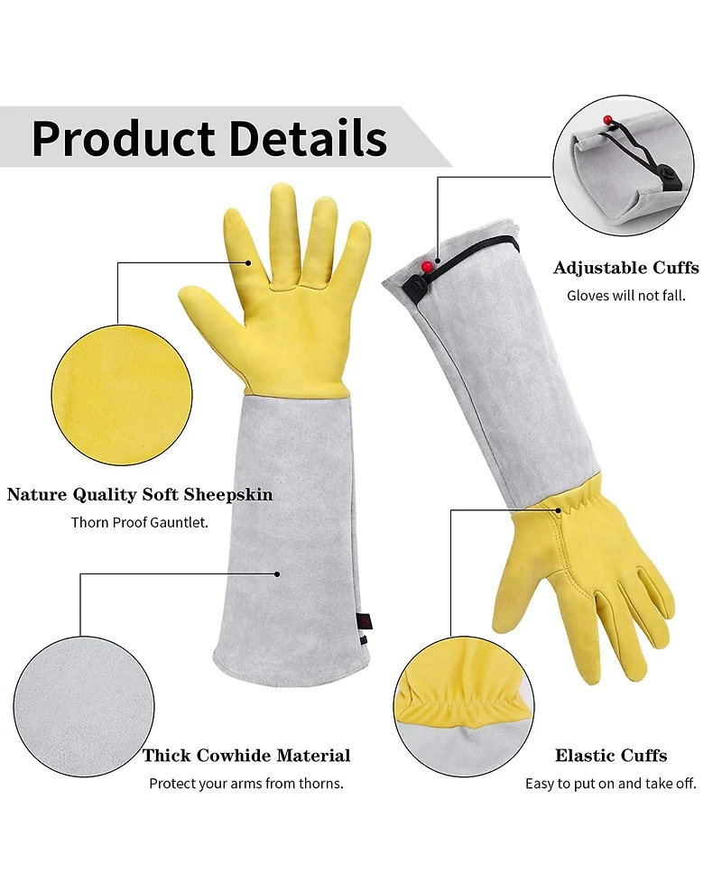 Xdovet Gardening Gloves Leather Thorn-proof Long Sleeve Adjustable Cuff