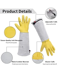 Xdovet Gardening Gloves Leather Thorn-proof Long Sleeve Adjustable Cuff