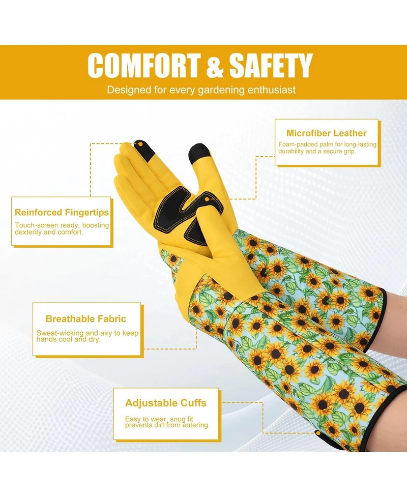Xdovet Sunflower Gardening Gloves Women Long Thorn Proof Touchscreen