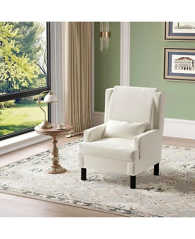 homfan Chenille Wingback Accent Chair with Lumbar Pillow, Mid-Century Modern Reading Chair
