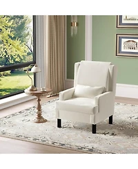homfan Chenille Wingback Accent Chair with Lumbar Pillow, Mid-Century Modern Reading Chair