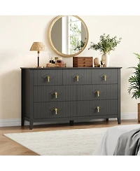 homfan Modern Fluted 7-Drawer Dresser, 54" Wide Wood Chest, Bedroom Storage Organizer Cabinet, Metal Handles, Versatile for Living Room, Hallway