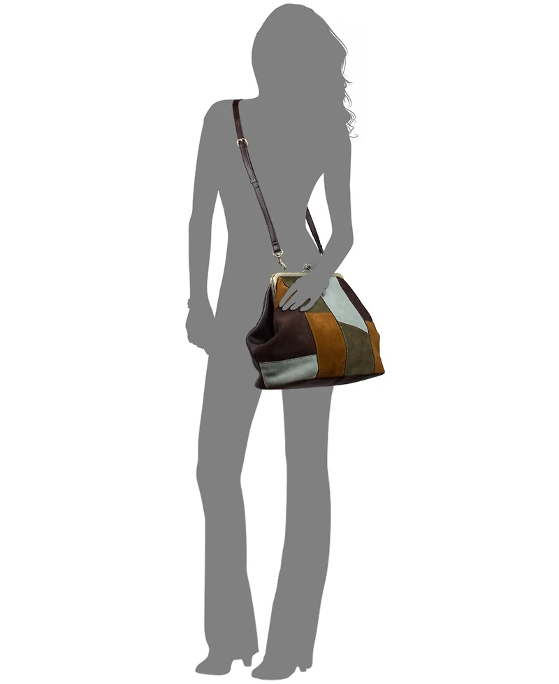 Patricia Nash Vivianne Suede Medium Patchwork Frame Crossbody Handbag