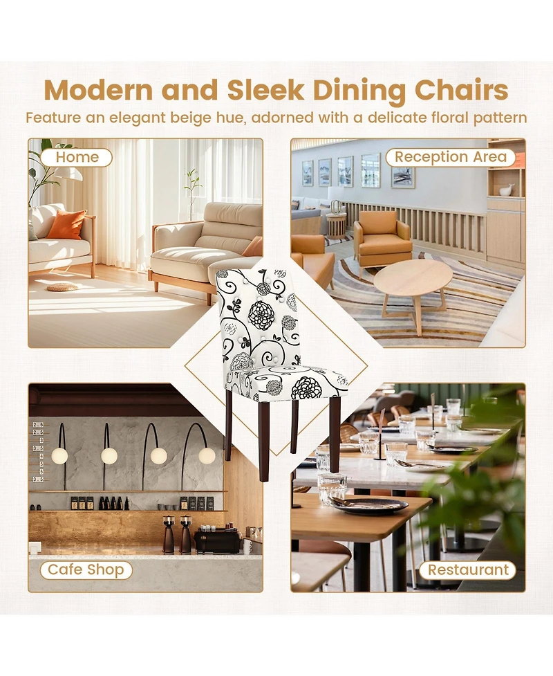 Gymax Wooden Dining Chair Set of With Rubber Wood Legs Padded Seat S Springs High Back