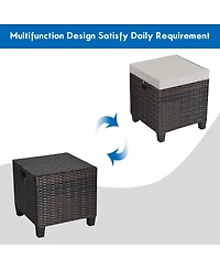 Costway 2 Piece Patio Rattan Ottoman Cushioned Seat Foot Rest Coffee Table