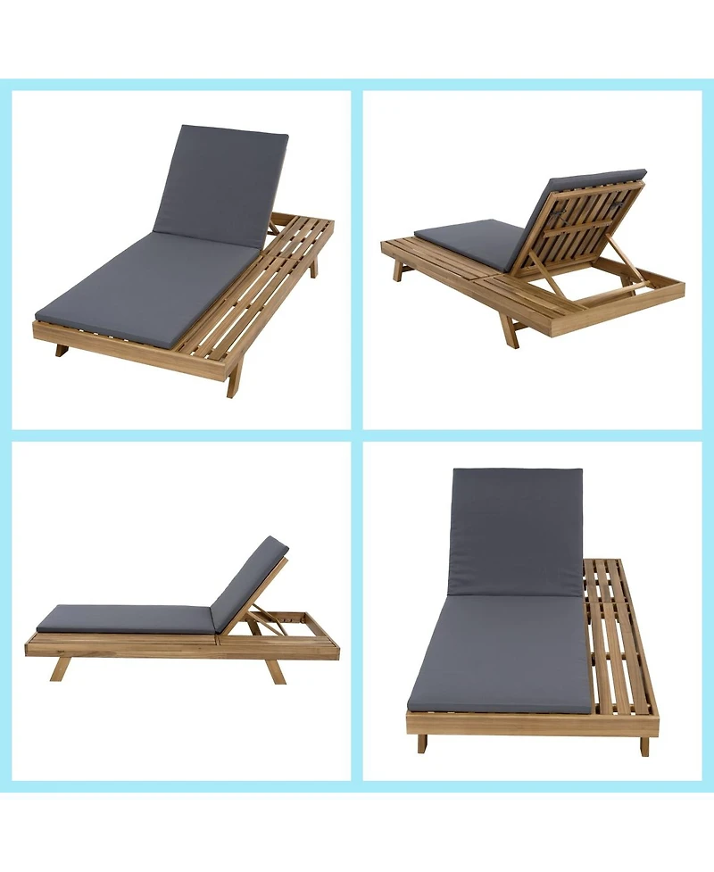 Asagikoiai Adjustable Acacia Wood Patio Chaise Lounge with Water-Resistant Cushion