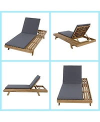 Asagikoiai Adjustable Acacia Wood Patio Chaise Lounge with Water-Resistant Cushion